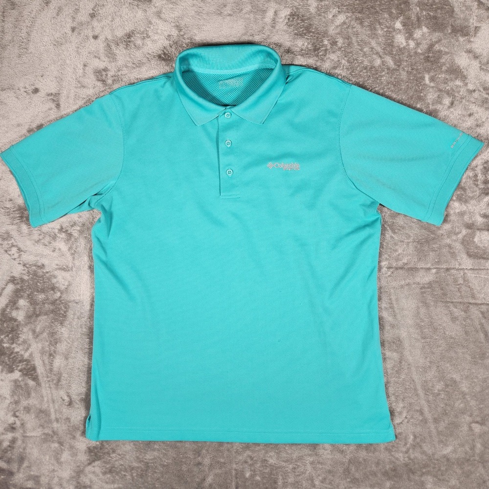 Columbia Button Up Shirt Mens XL PFG Performance Teal Short Sleeve XM6930 EUC
